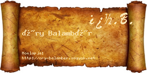Őry Balambér névjegykártya
